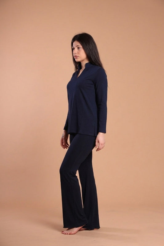 Blusa scollo V - Blu