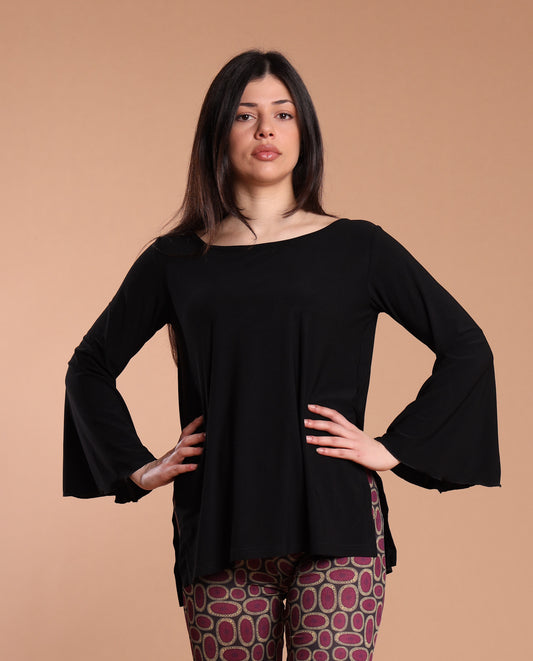 Maglia manica svasata - Nero