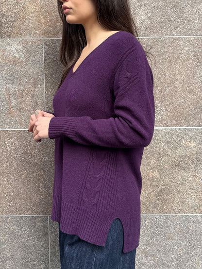 Maglia scollo V trecce