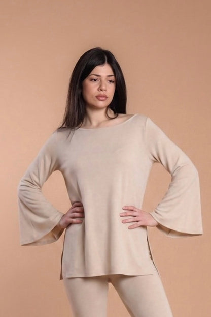 Maglia manica svasata - Beige