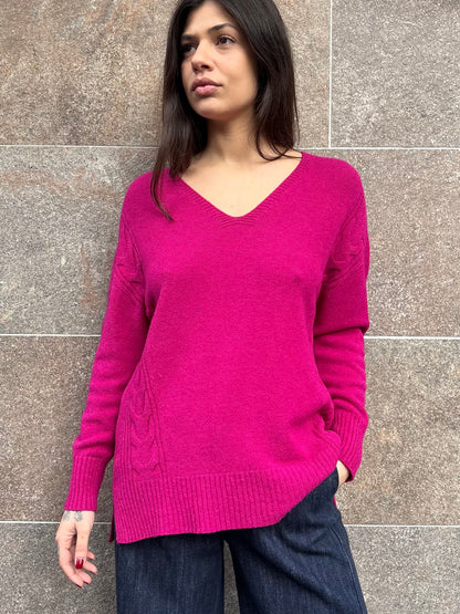 Maglia scollo V trecce