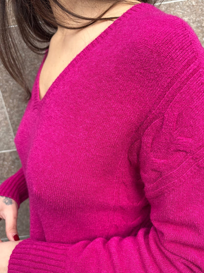 Maglia scollo V trecce