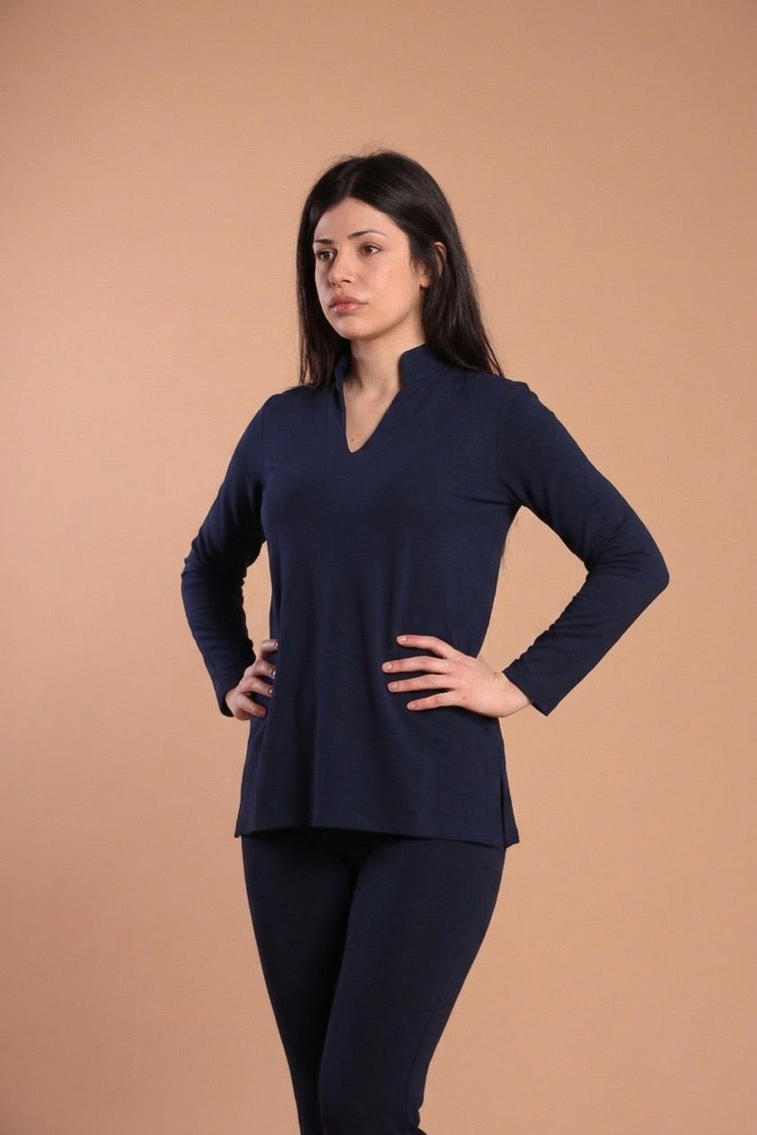 Blusa scollo V - Blu