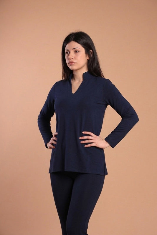 Blusa scollo V - Blu