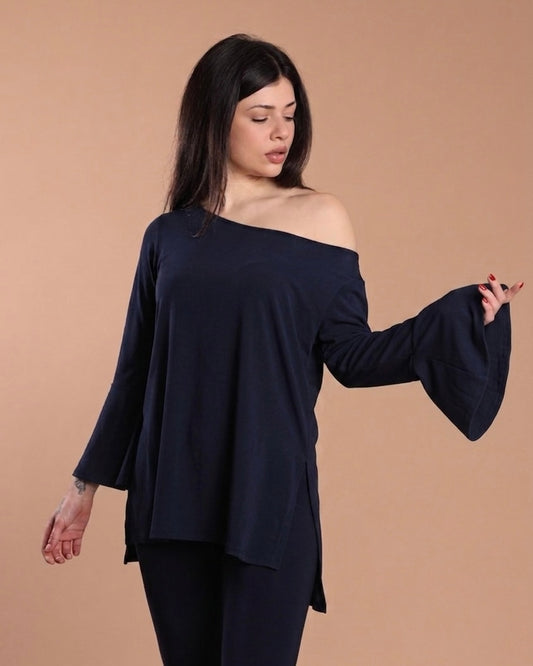 Maglia manica svasata - Blu