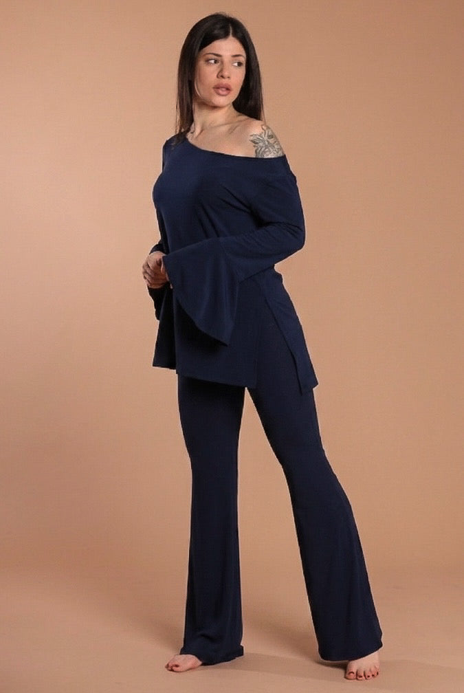 Maglia manica svasata - Blu